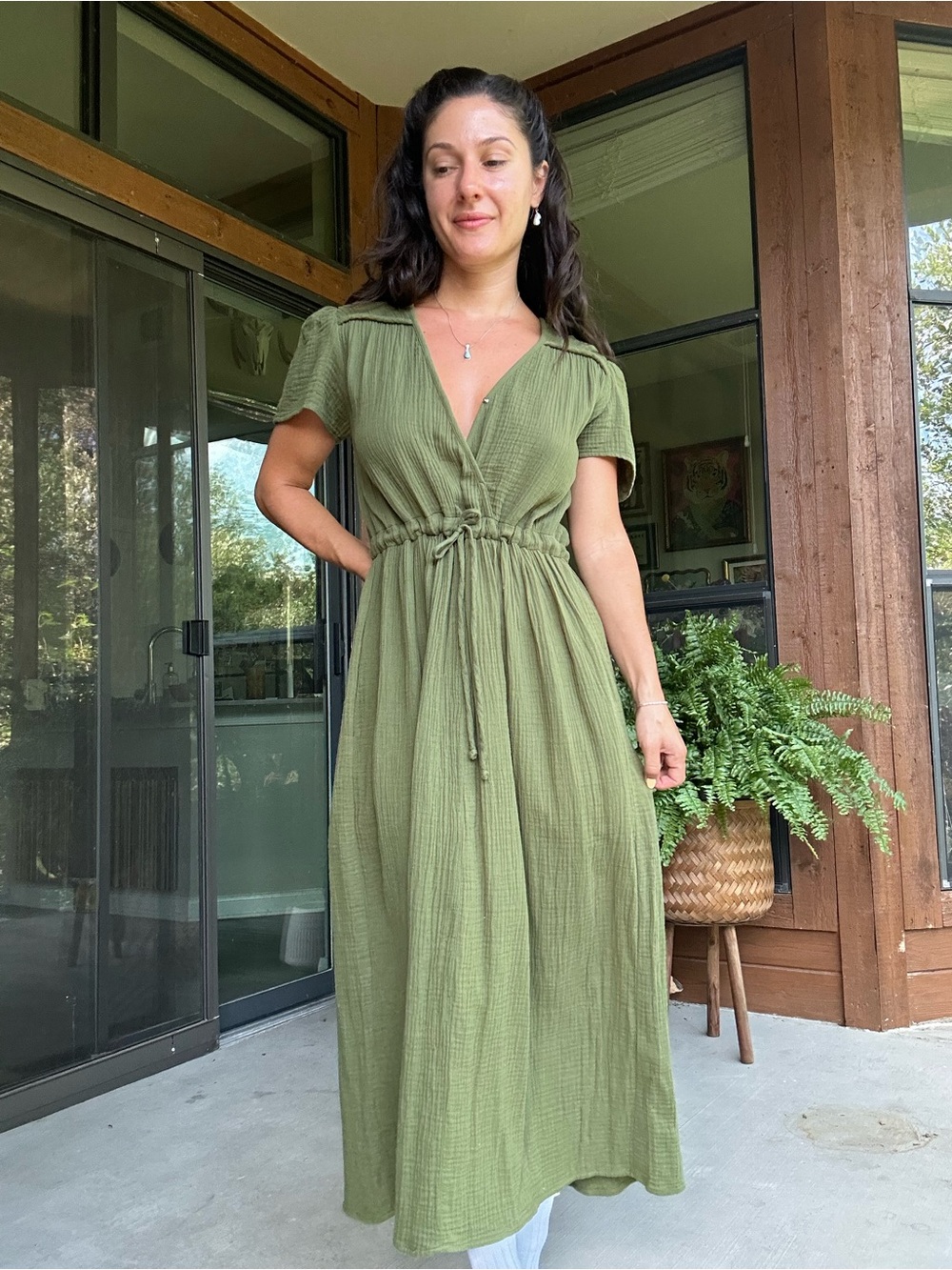 Christy Dawn Olive Drawstring Maxi Dress